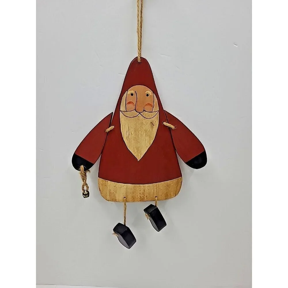 Vintage Handmade Hanging Folk Art Wooden Santa Signed